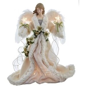 Kurt S. Adler 16-Inch UL 10-Light Ivory and Gray Angel Tree Topper Christmas